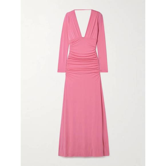 NEW CAROLINA HERRERA ruched stretch jersey gown in hot pink - Picture 5 of 5